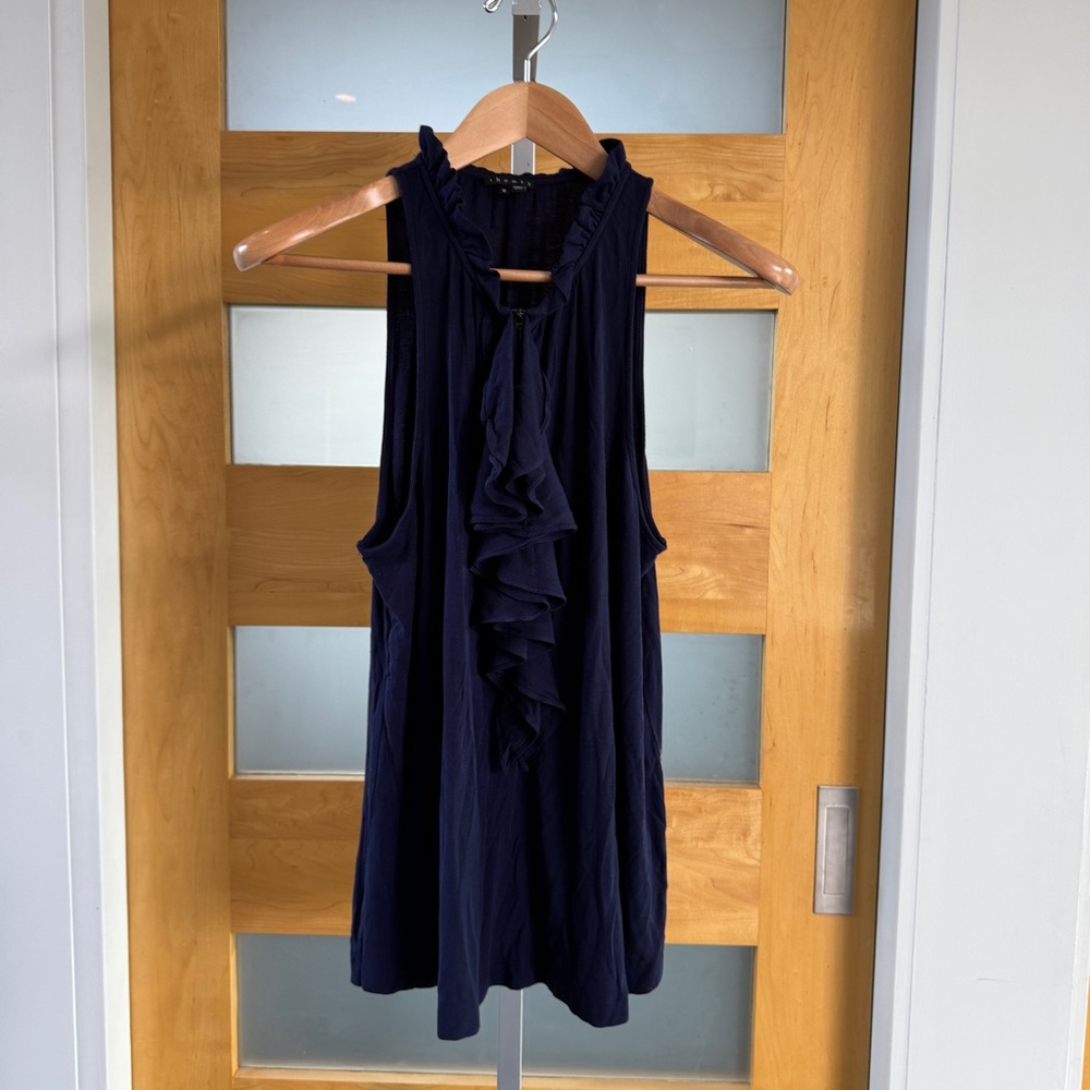 Theory Midnight Blue Ruffle Blouse